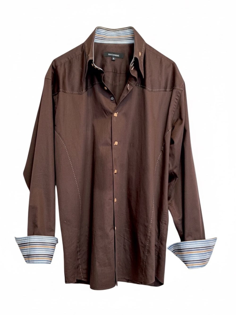 BOGOSSE Men’s Casual Button-Down Shirt with Contrast Stripe Lining & Cuffs - Picture 15 of 16